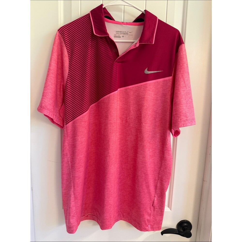 Nike Golf Tour Performance Two-Tone Pink Golf Polo Medium Dri Fit